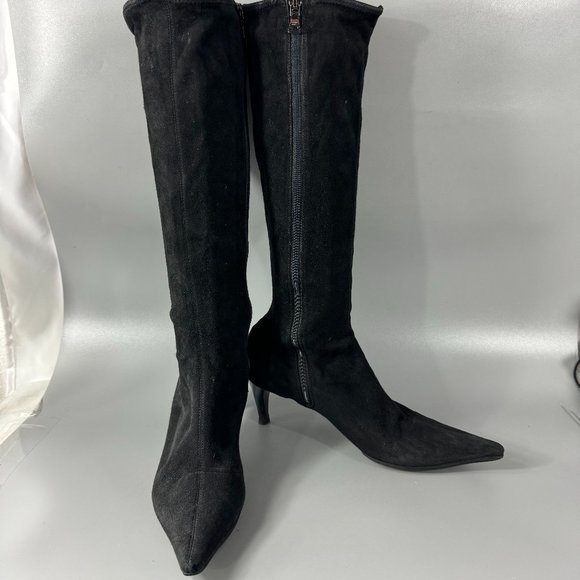 Prada Black Suede High Boots, Size 38 - Picture 1 of 14